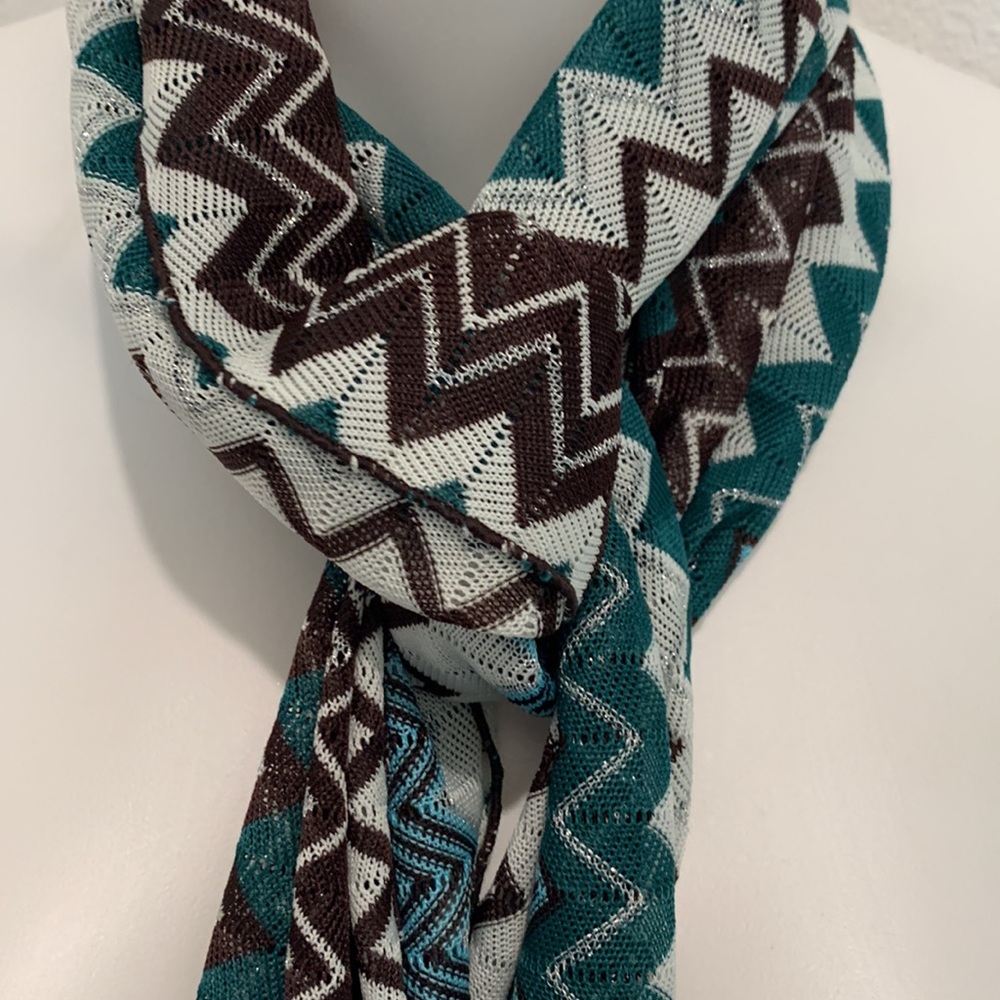 Chevron Teal, Brown& White Knit Scarf Size ~12*~66